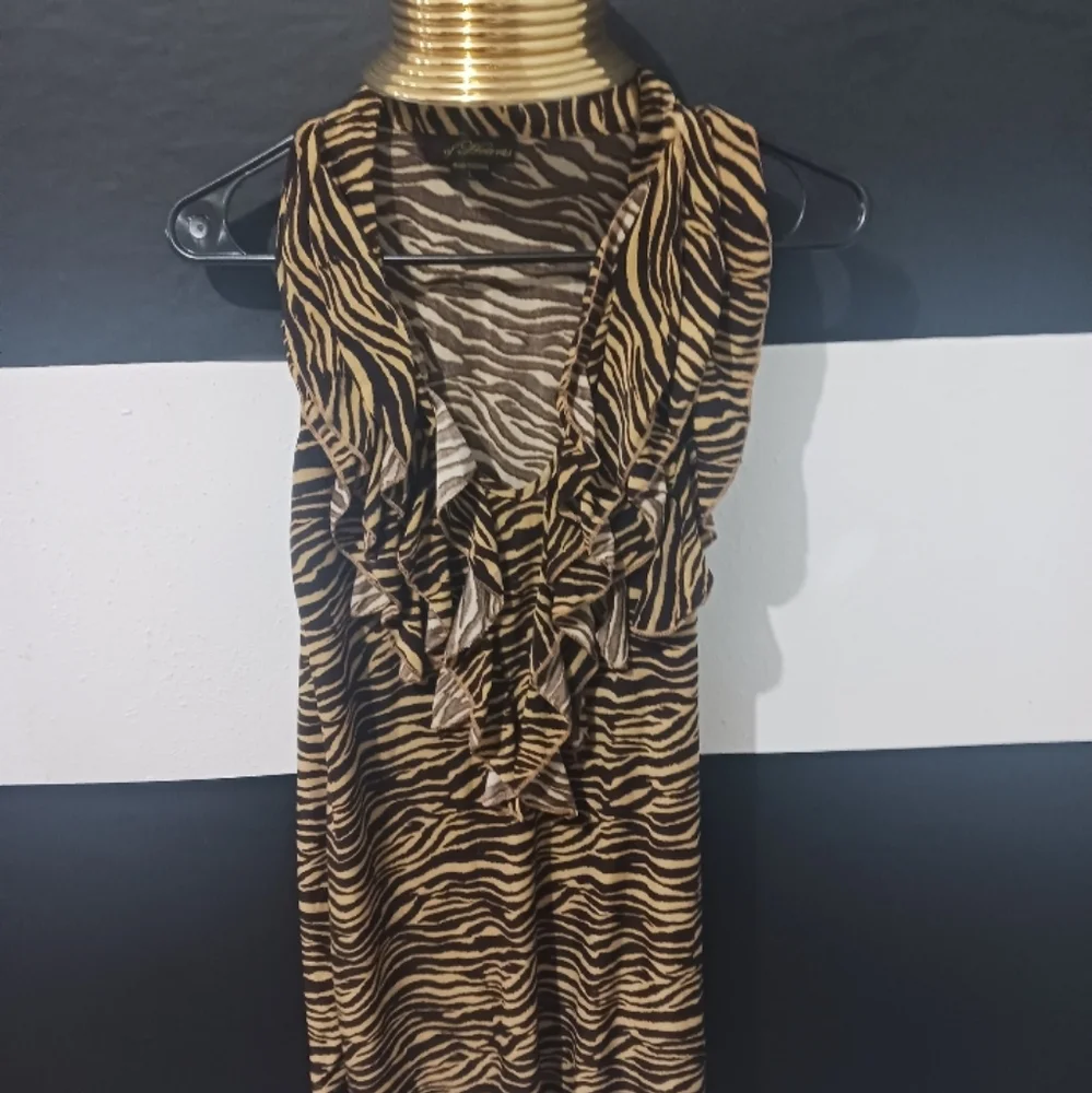 Women Animal printed zebra brown rurales sleveless blouse top - Picture 3 of 8